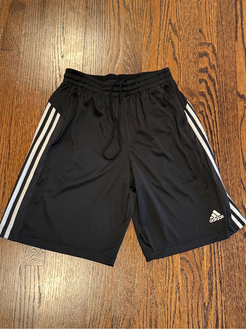 Men’s Adidas black and white stripe athletic shorts size medium